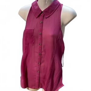 Free People Boho Sleeveless Button-Up Blouse in Berry Pink, Small